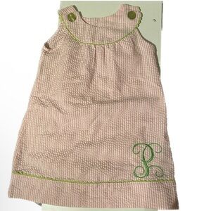 J Khaki Pink and white dress size 4 t with embroidered “P”